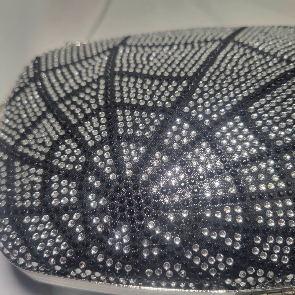 Sparkly Black & Silver Rhinestone Spiderweb Design Crossbody Purse New Gothic - Picture 7 of 8